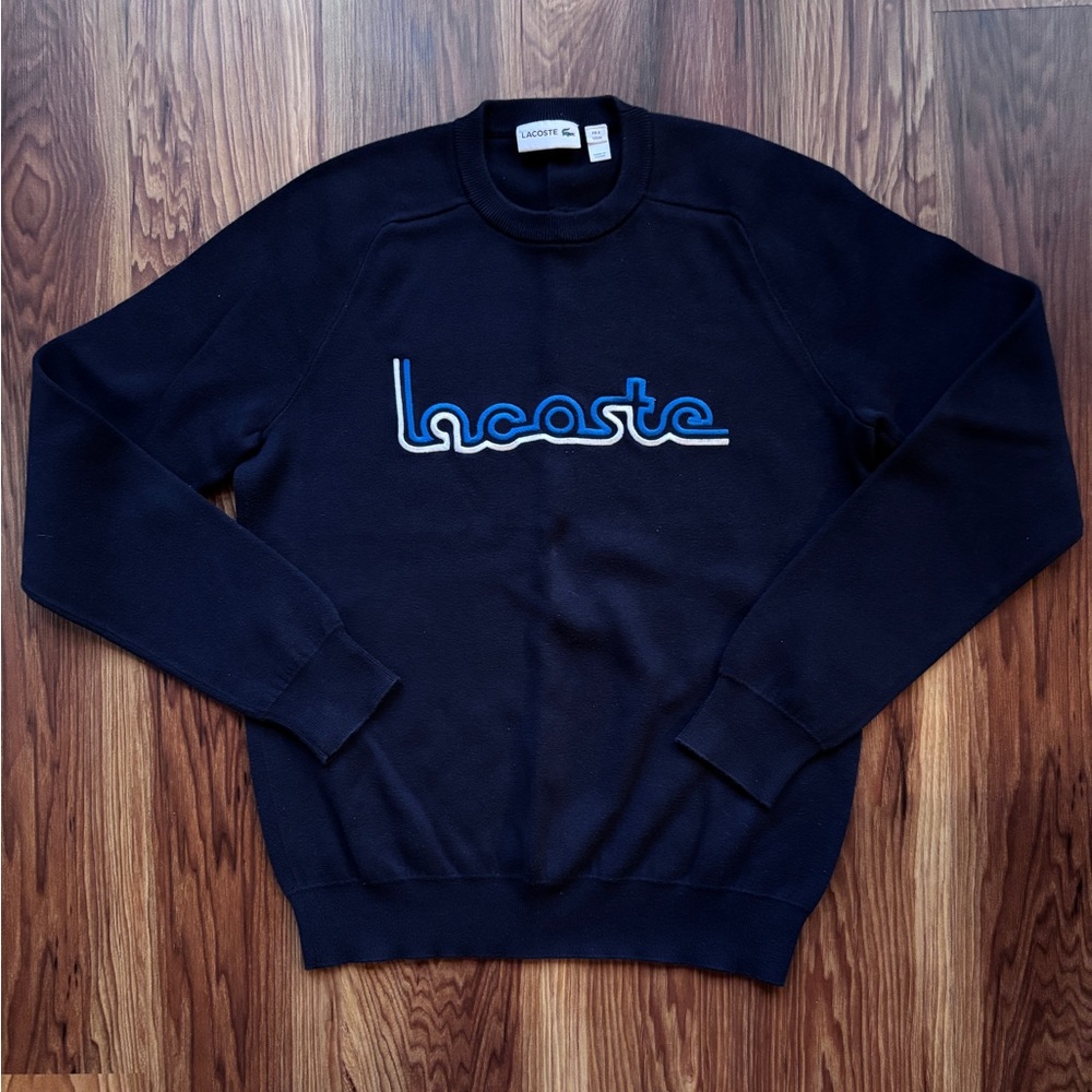 Lacoste Navy Blue Embroidered Crewneck Sweater (Size M)